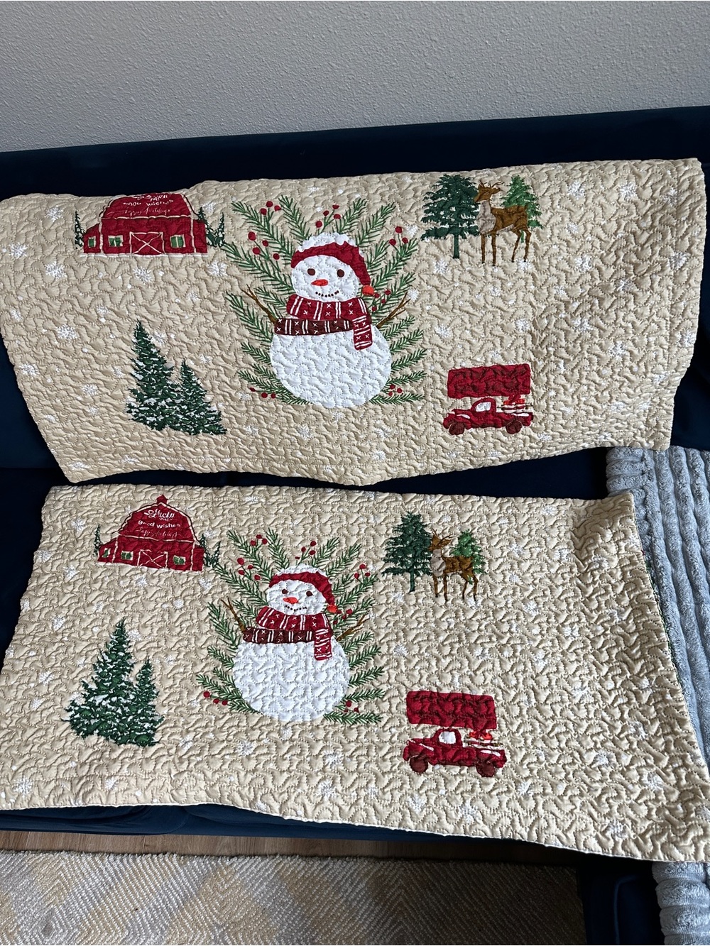 Holiday snowman deer winter wonderland quilted king shams